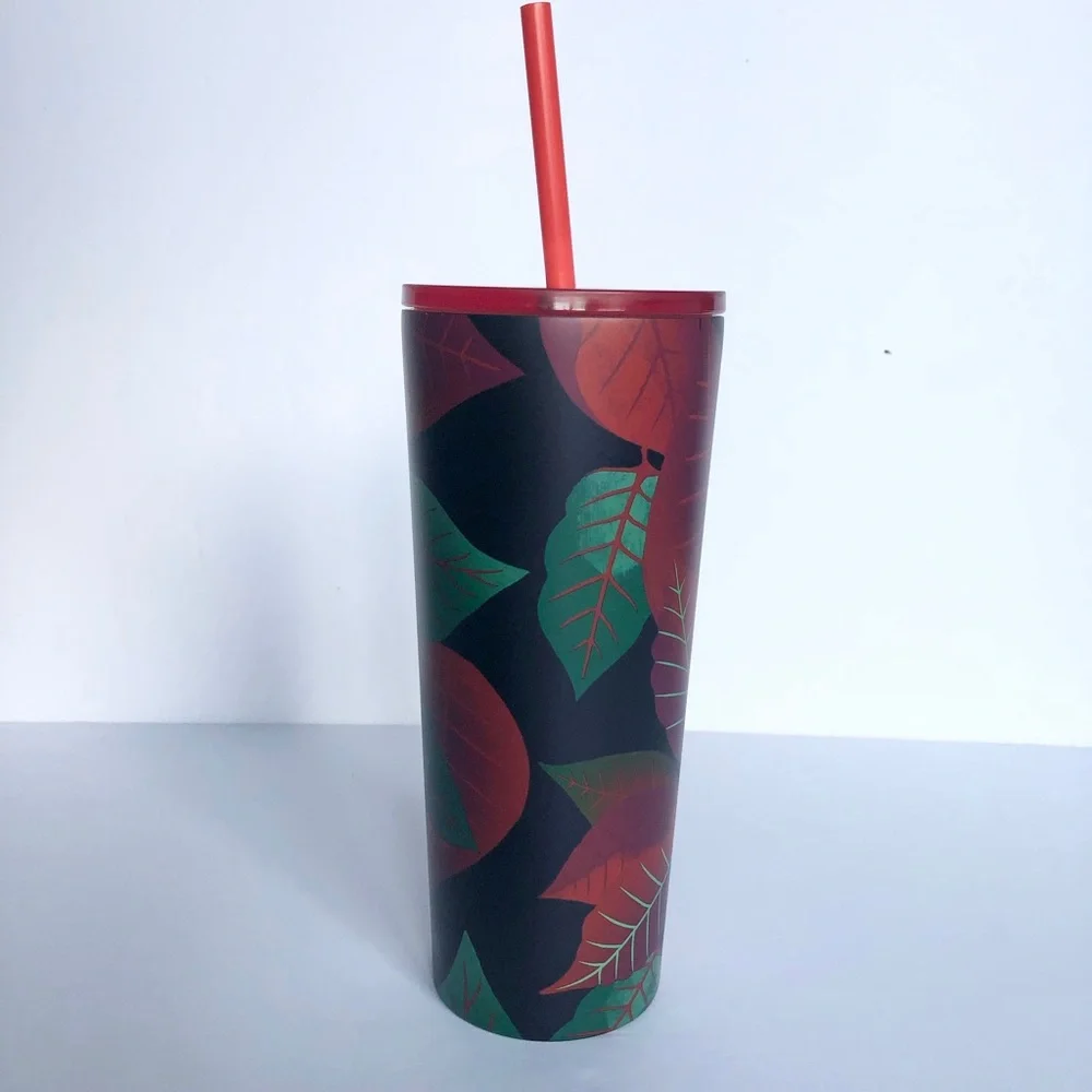 Starbucks 2020 Winter Red Poinsettia Metal Tumbler New Christmas Cold Cup Coffee